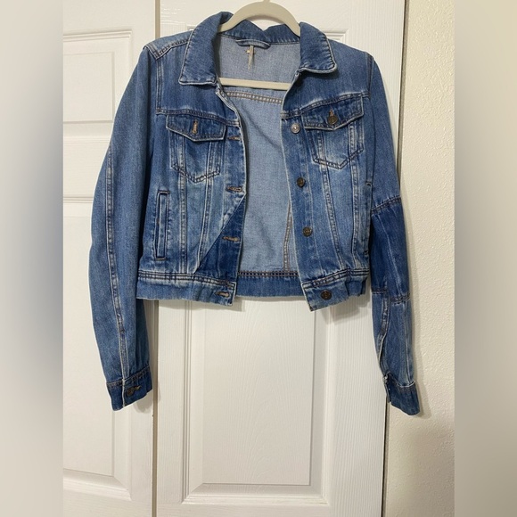 Free People Denim fades blue Jacket patchwork size XS - Picture 1 of 7